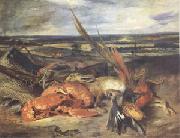 Eugene Delacroix Still Life with a Lobster and Trophies of Hunting and Fishing (mk05) France oil painting artist